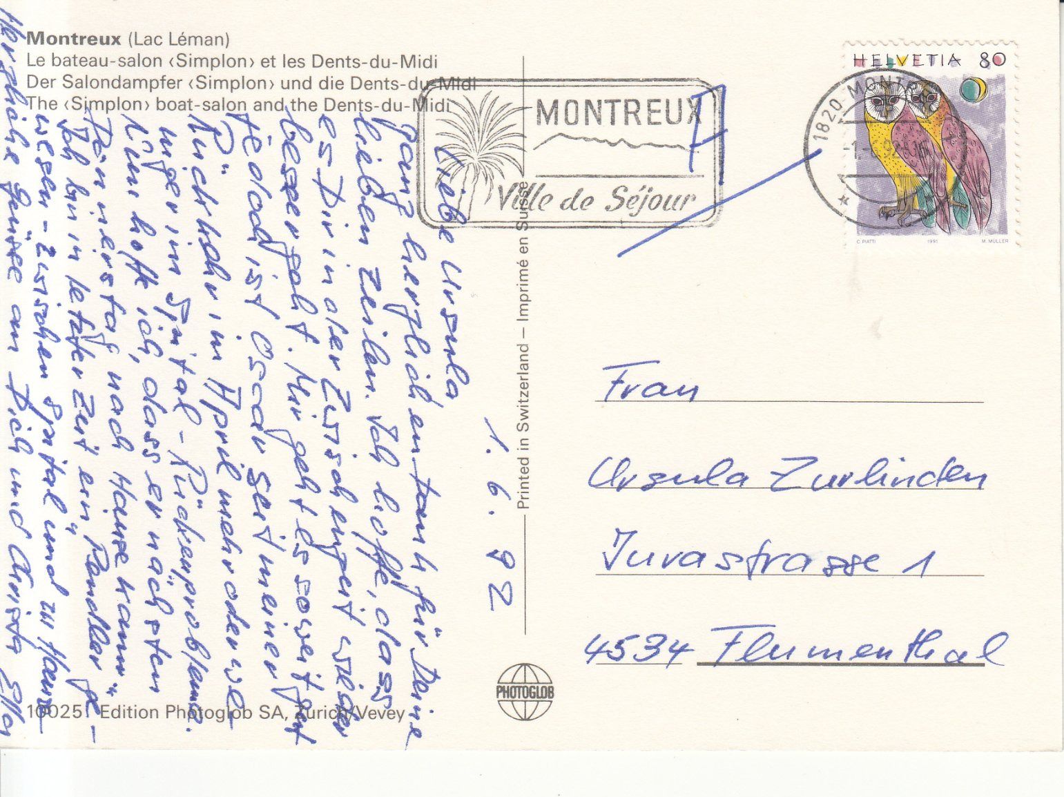 Ansichtskarten: Montreux 1992 – Gebraucht aus Bürglen TG von StampGraf 1