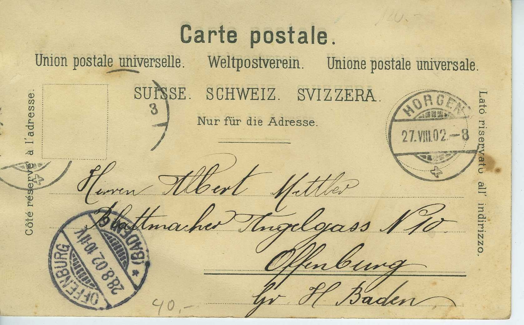 Cartoline postali: Thalwil - Thalweil Litho1902 – Usato da Schleitheim venduto da Pmschlaate 1