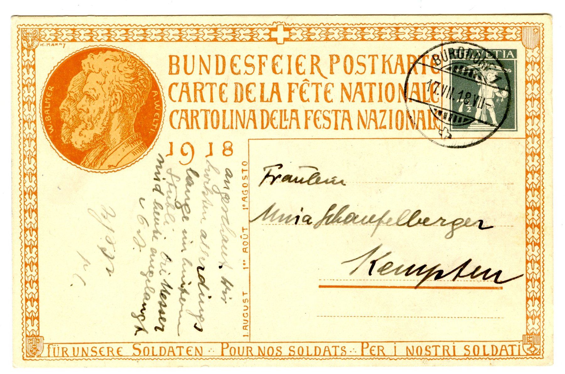 Tous les timbres: 1 Bundesfeierkarte 1918 – D'occasion à Steffisburg par Sorbas 1