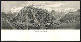 Klapp-AK Mürren, Ortsansicht mit Bergpa