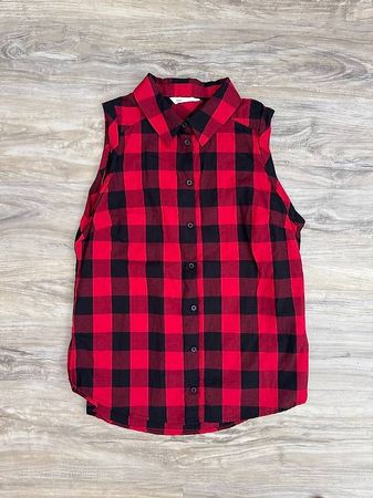 Camicia smanicata rossa a quadretti