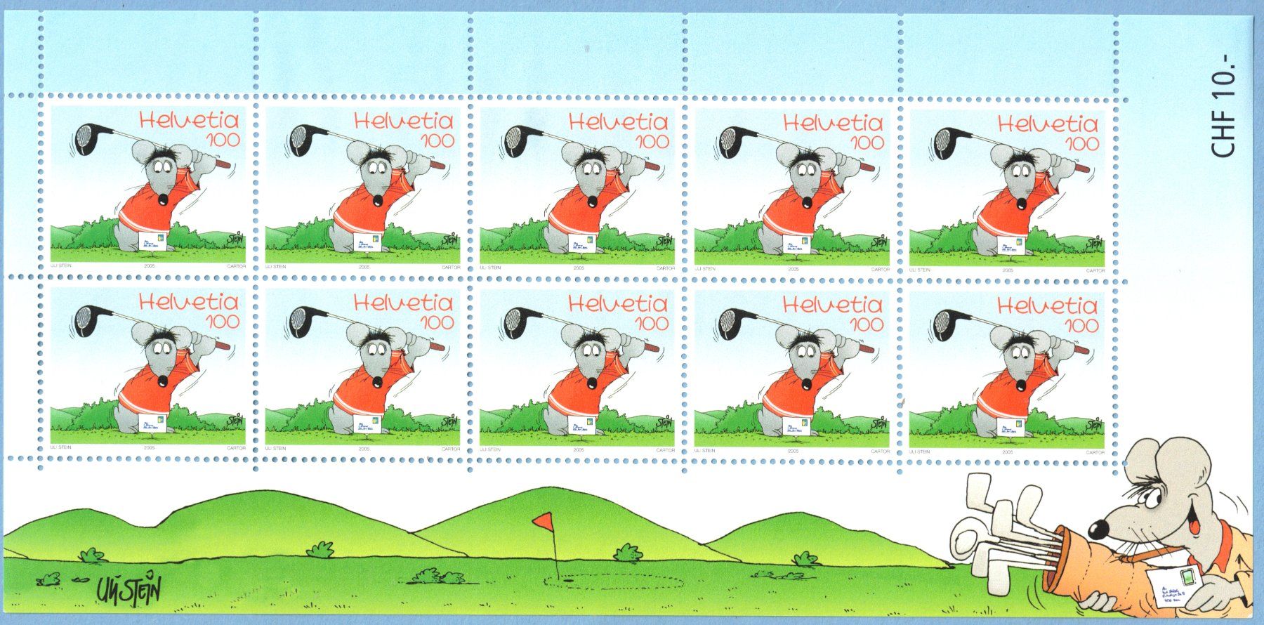 Alle Briefmarken: 2005  Kleinbogen  Comics  Uli Stein  100 Rp.   postfrisch – Neu (gemäss Beschreibung) aus Mellingen von Ginger