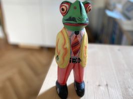 Frosch Figur Holz bunt, handbemalt - lustige Deko