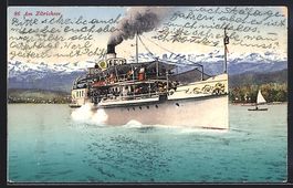 AK Zürichsee, Dampfer auf dem See, 1915