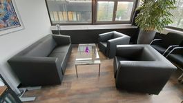Leder Sofagruppe (schwarz) mit Clubtisch