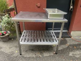 Robuster Chromstahl Tisch 100x 70 & 89 hoch, mit 1 Schublade