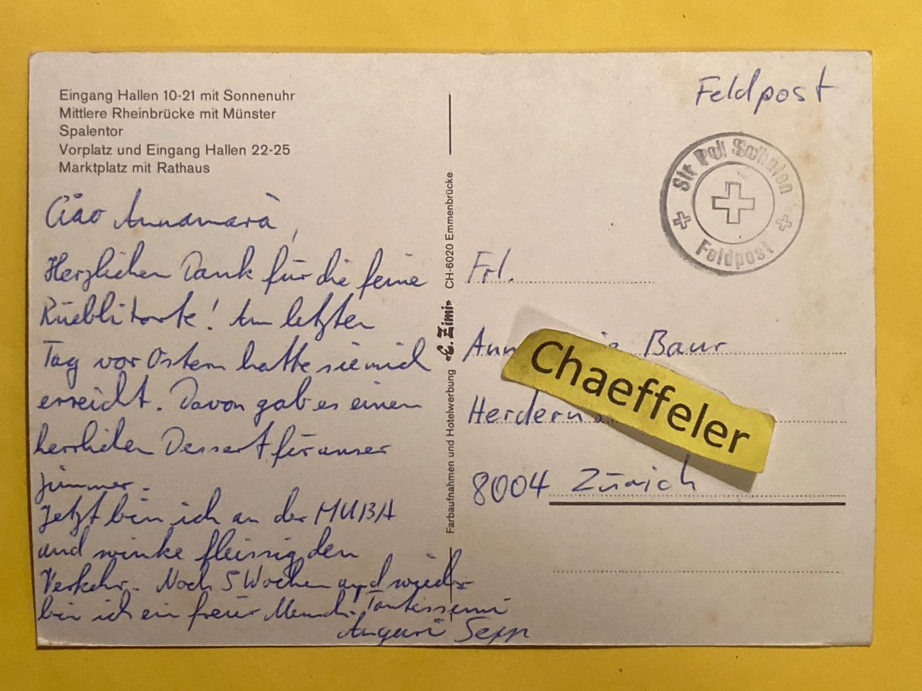Ansichtskarten: Schweizer Mustermesse Basel. FELDPOST – Gebraucht aus Zürich von Chaeffeler 1
