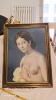 Grosses klassisches Frauenportrait auf Leinwand mit Goldrahm