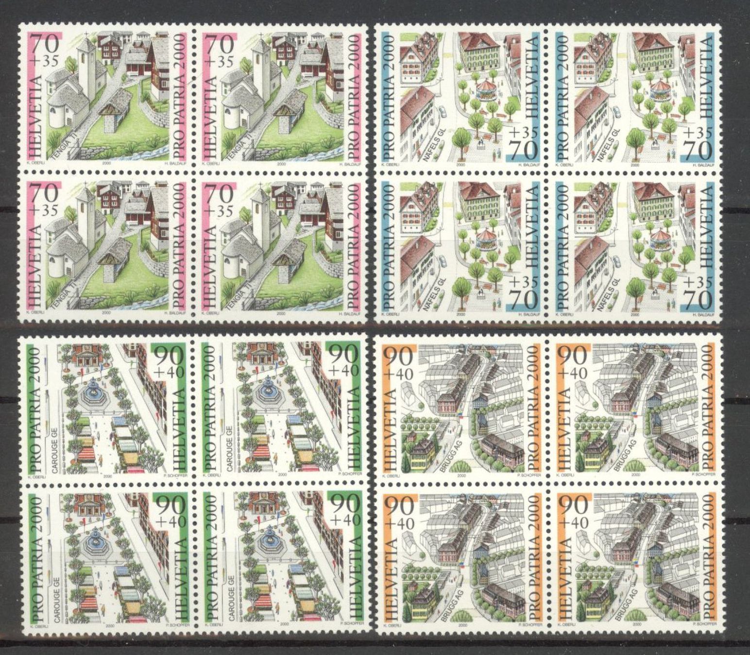 Alle Briefmarken: 2000, Pro Patria, Viererblöcke ** – Gebraucht aus Willisau von Vollstempel