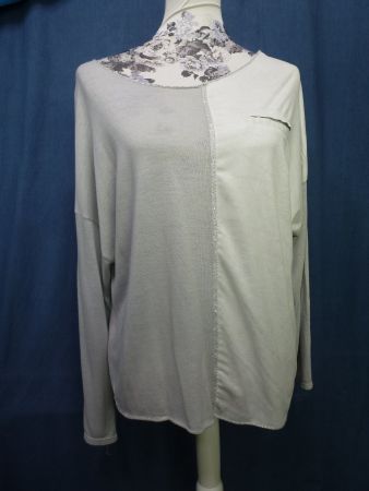DÜNNER PULLI MADE IN ITALY GR L GRAU WEISS SILBERRRAND LEICH