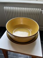 Keramikschale Senfgelb mit braunem Rand guter Zustand