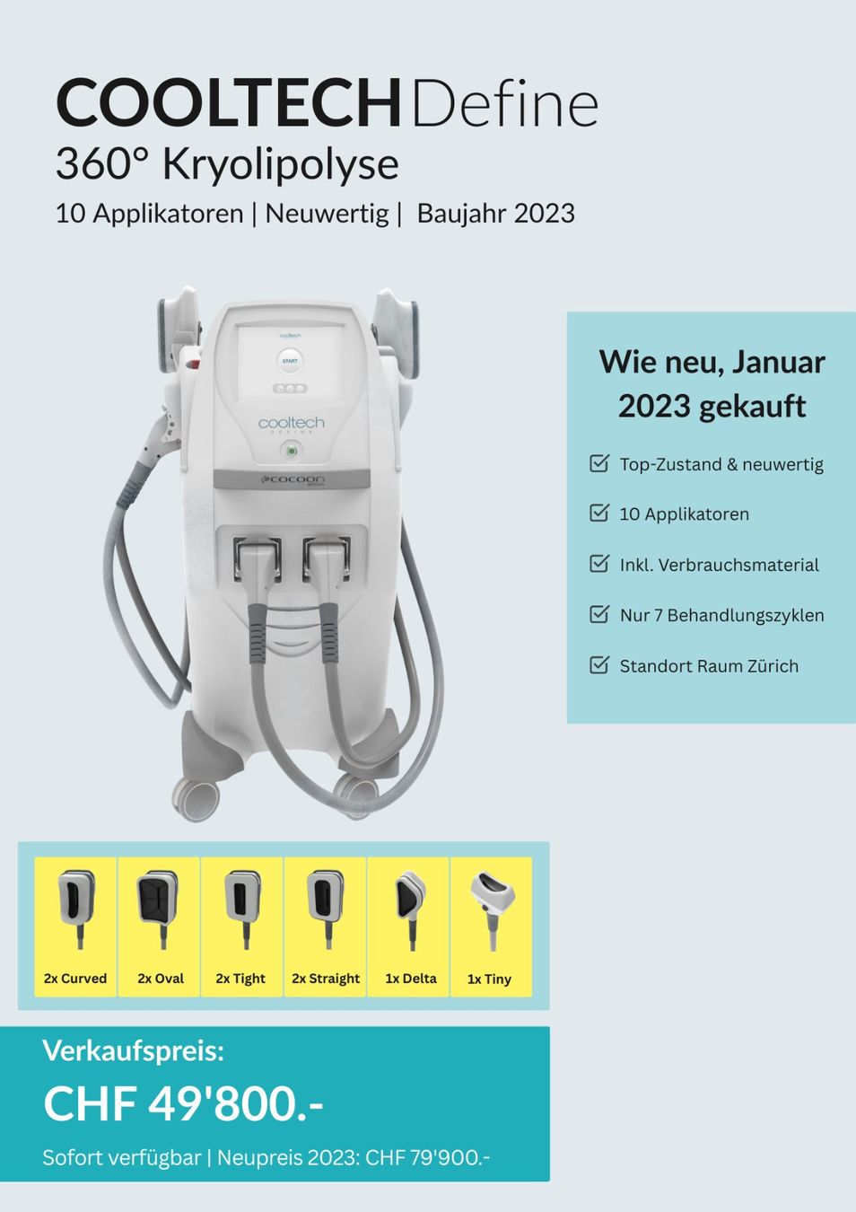 Attrezzature mediche: Cooltech Define | Cocoon Medical | Kryolipolyse – Usato da Weesen venduto da ClassicBoatMarket