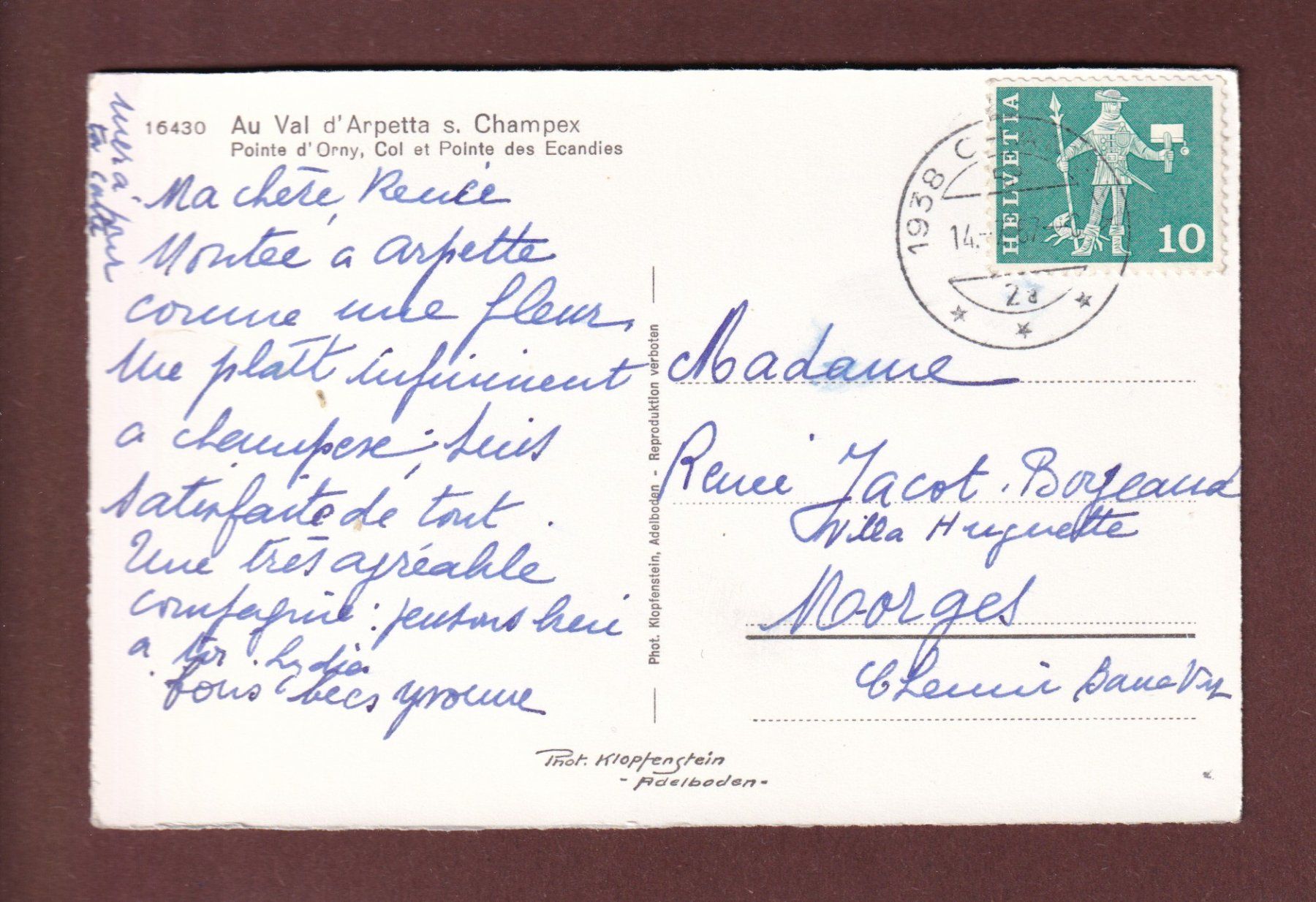 Cartes postales: Val d'ARPETTA sur Champex - 1967 – D'occasion à Pully par nicecards-shop 1