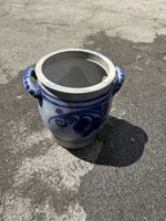Vintage Steinguttopf mit Henkeln, blau-weiss, Landhausdekor 