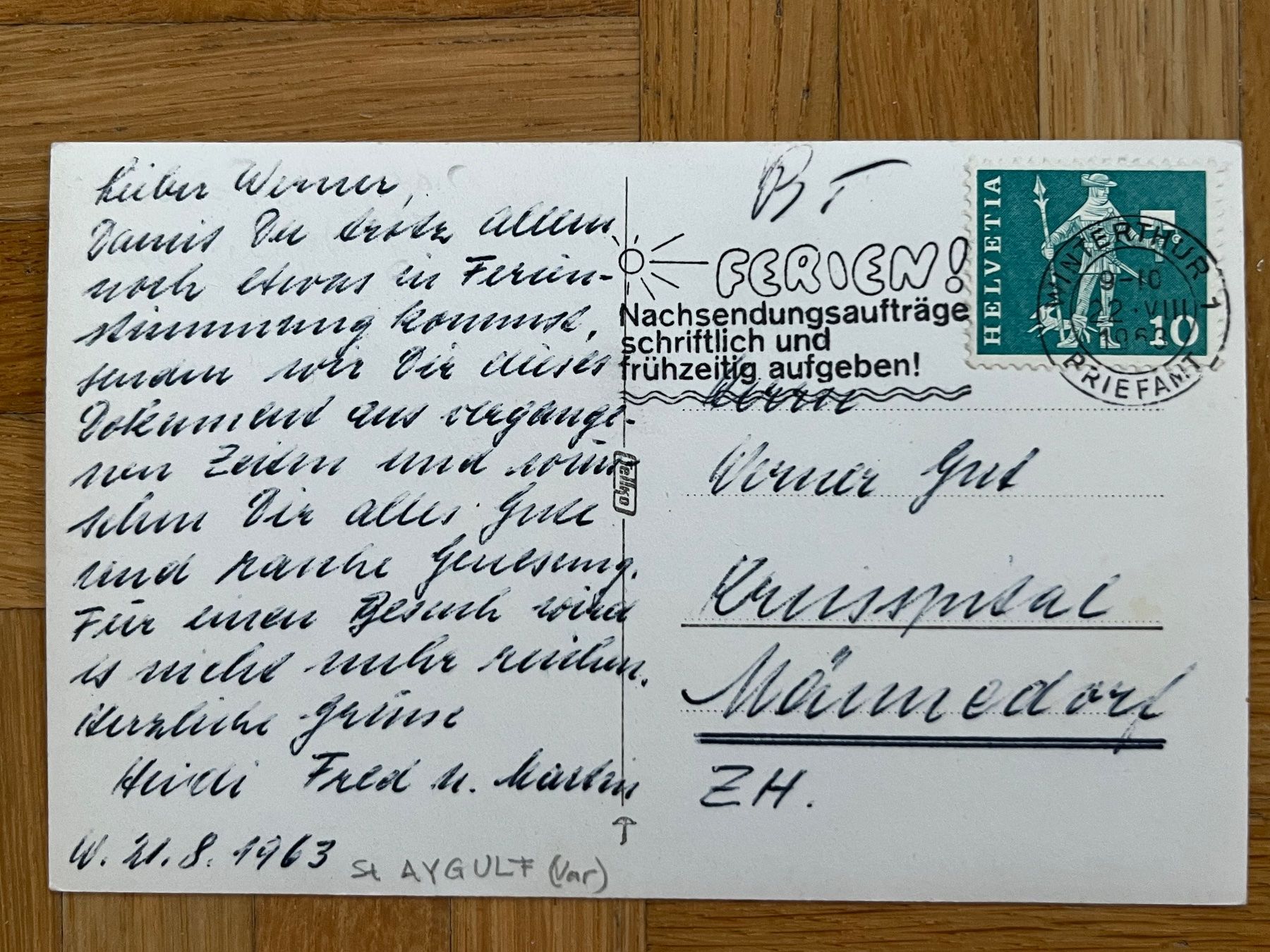Ansichtskarten: Ansichtskarte Winterthur Briefamt - Männedorf, 1963 – Gebraucht aus Romanshorn von luxcollect