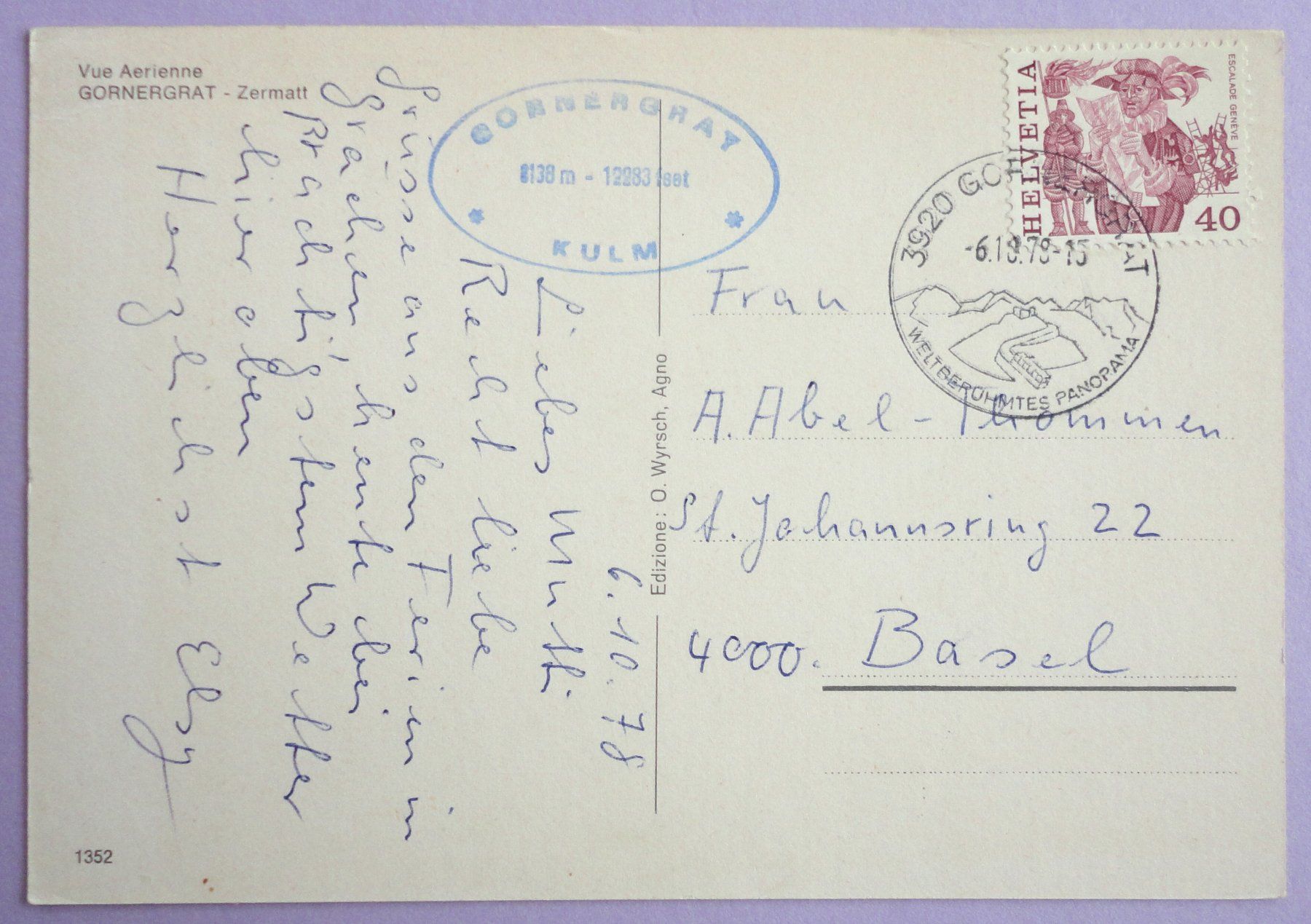 Cartoline postali: Vue aérienne Gornergrat - Zermatt – Difettoso da Fétigny venduto da Billy2miny 1