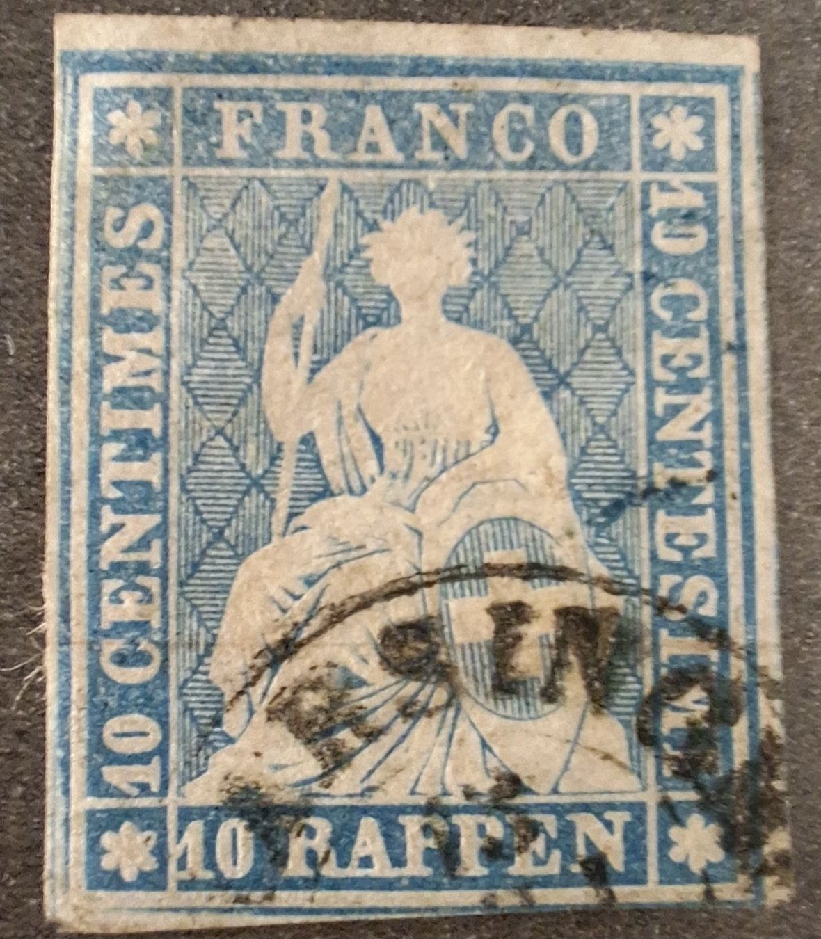 Tutti i francobolli: Strubel 23B3mm.IV.b Kat. 600.- (23E.b)mit Klein Attest – Usato da Balgach venduto da SIMEON27
