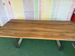 Holztisch Tischplatte Nussbaum mit Metallbeinen L200cm B90cm