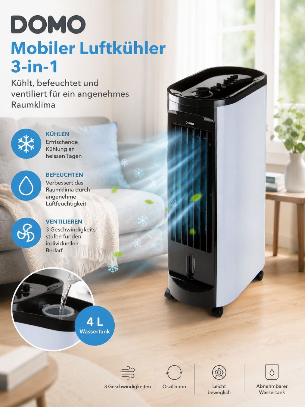 Condizionatori: DOMO Mobiler Luftkühler 3-in-1 mit 4 L Wassertank ab Fr. 1.- – Usato da Koppigen venduto da Bracher_Mail-House