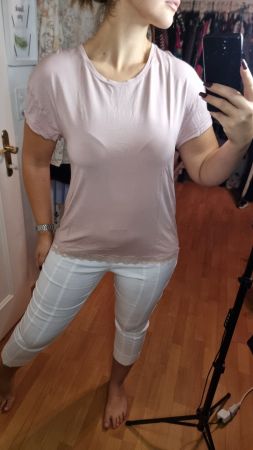 Schönes Skiny Shirt Gr. L mit Spitze Rosa Damen