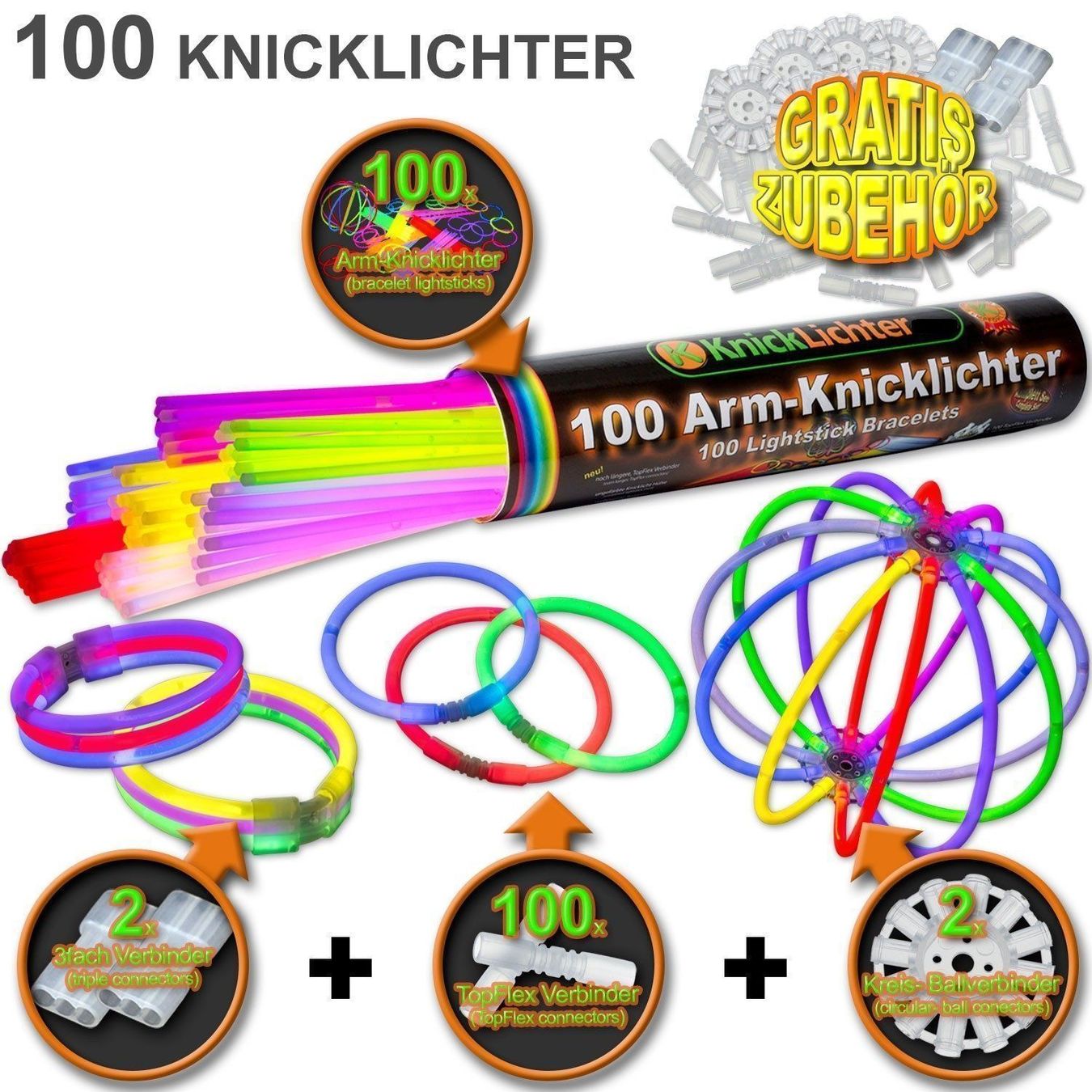 Ghirlande e barre luminose: 100 Knicklichter Leuchtstäbe + Zubehör – Nuovo e nell'imballaggio originale da Walenstadt venduto da Trend-24 2