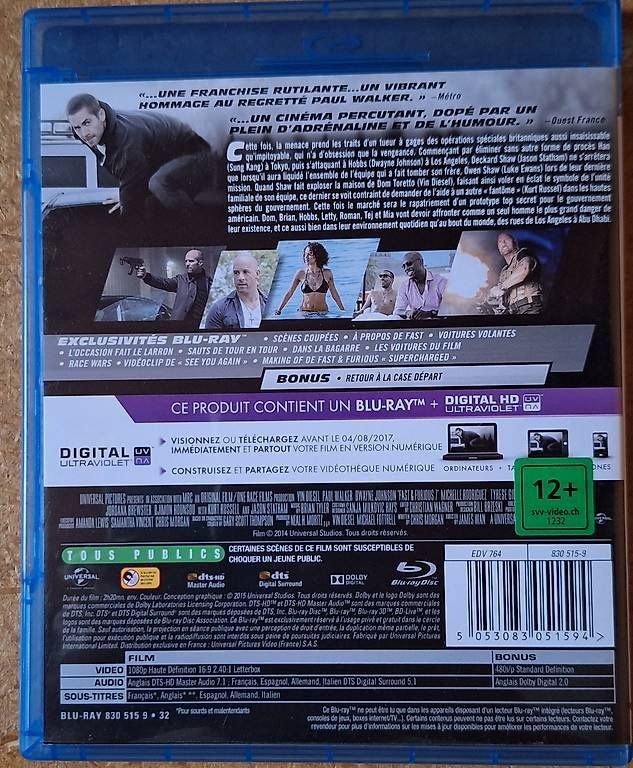 Tutti i DVDs: Fast & Furious 7  Blu-ray / Version Longue – Usato da Schmitten FR venduto da Sidewinder 1