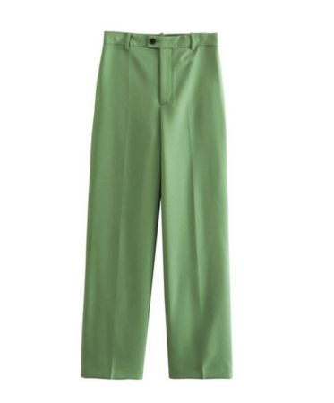 Zara High-Waisted Wide Leg Trousers - Green, Size Small