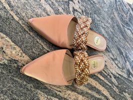 RAS mules roses satinées perlées, pointure 37, été ✨