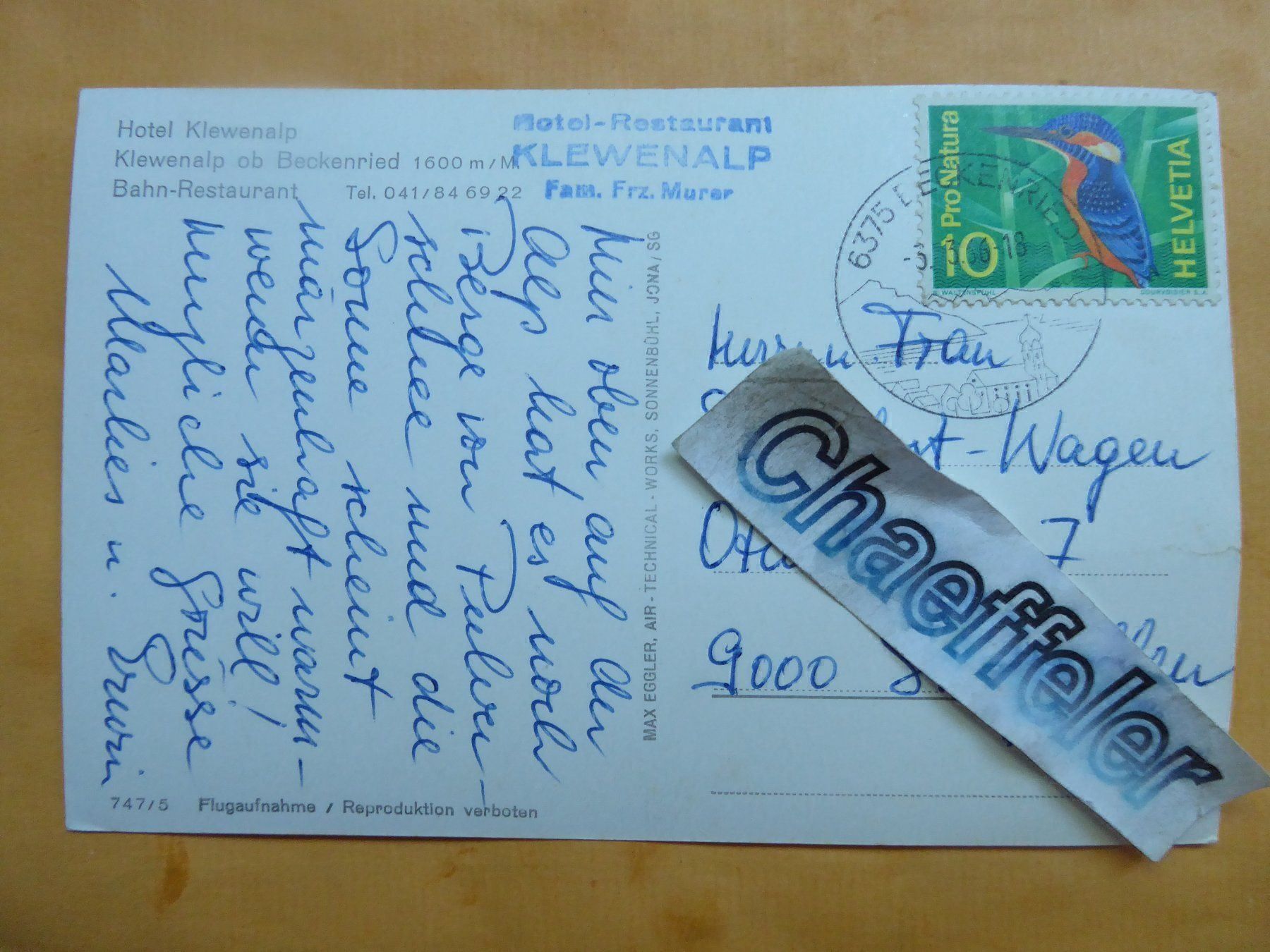 Cartoline postali: 1966 Hotel Klewenalp – Usato da Zürich venduto da Chaeffeler 1