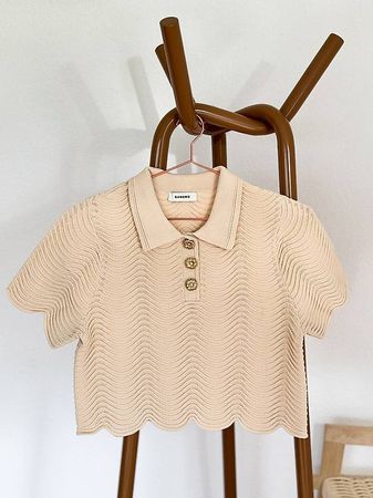 Sandro Paris Strick Bluse crème goldige Knöpfe Gr. 36/S neu