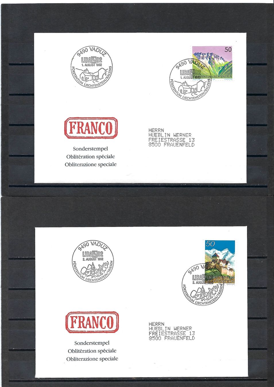 Alle Briefmarken: 9 Sonderbrief mit Sonderstempel 1.8.-9.8.92 / LIBA 92 – Gebraucht aus Bronschhofen von Imsr