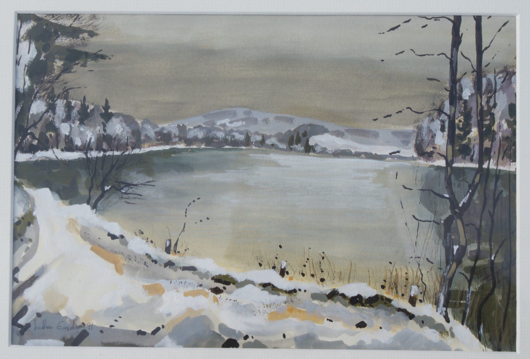 Gemälde: Eugster Lothar, Herisau, Ölbild, Weiher, See, Winter – Gebraucht aus Herisau von Saentis1 1