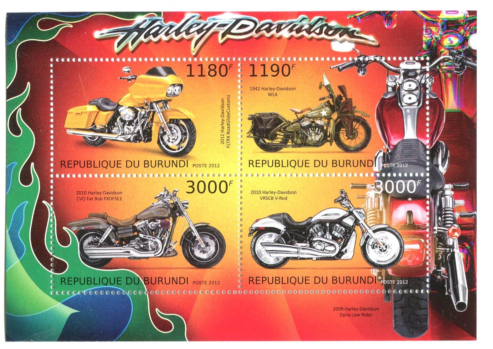 Tous les timbres: Block "Harley-Davidson".  Burundi. – Neuf avec emballage d'origine à Basel par Butsch5