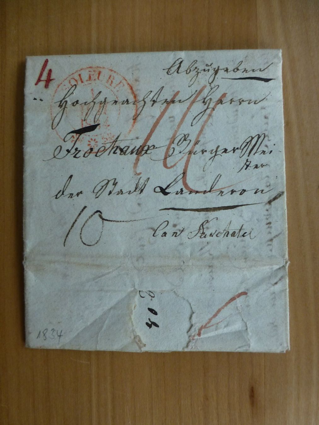 Dokumente: Solothurn nach Le Landeron??  1834, Rechnung – Gebraucht aus Bettlach von 1saurer