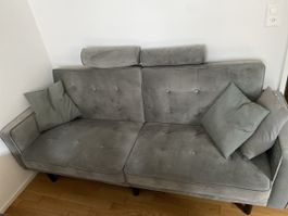 Sofa Bett grau neuwertig ausziehbar mit Kissen