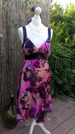 Robe ROZA satinée noir & rose pink, taille M/L