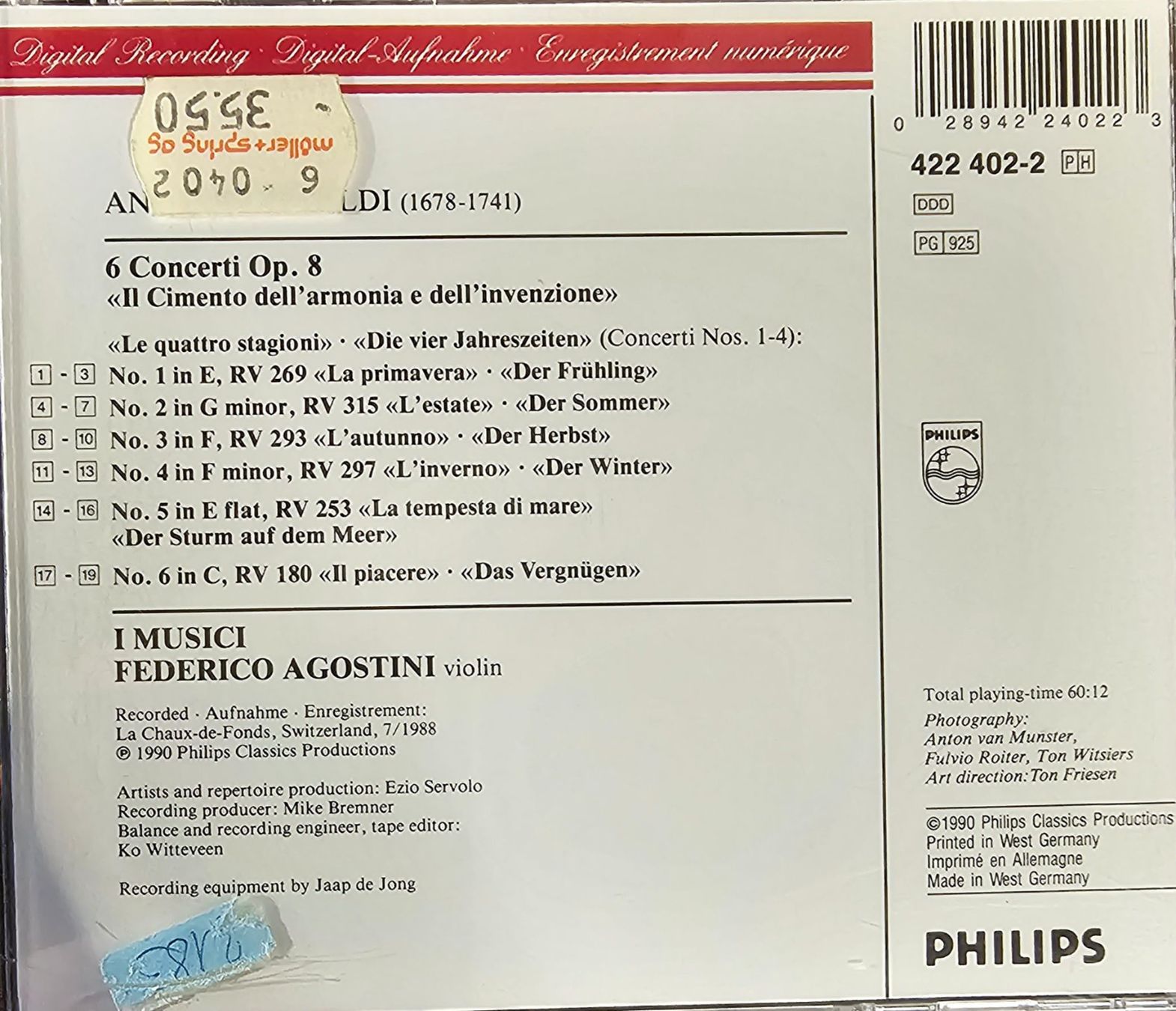 CD: Vivaldi - Le Quattro Stagioni – Usato da Wahlen b. Laufen venduto da Cg10 2