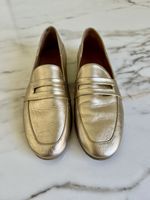 Woman’s Elegant Gold Leather Loafers - Size 38