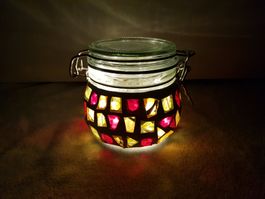 (Beleuchtetes) Einmachglas Gelb/Rot/Orange Handarbeit
