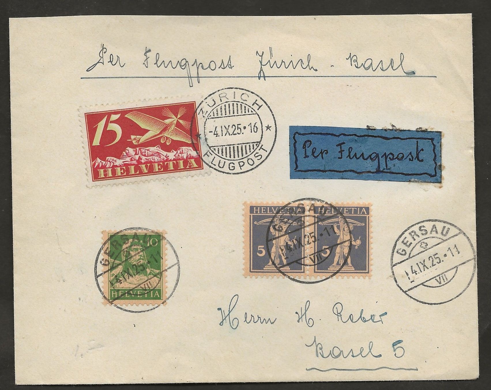 Tutti i francobolli: Flugpost 1925 Zürich Basel Gersau Luftpost – Usato da Au ZH venduto da xelagreb01