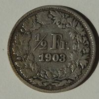Silber 50-Rappen Münze 1903 stark gebraucht