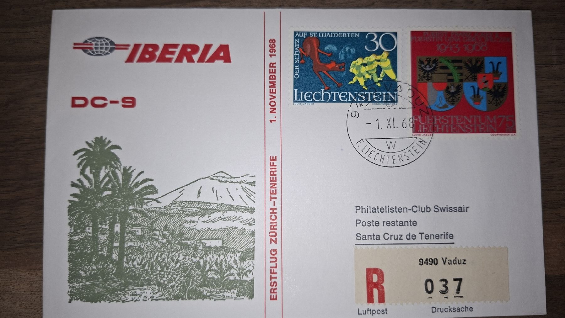 Tutti i francobolli: Swissair Iberia 01.11.1968 – Usato da Balgach venduto da SIMEON27