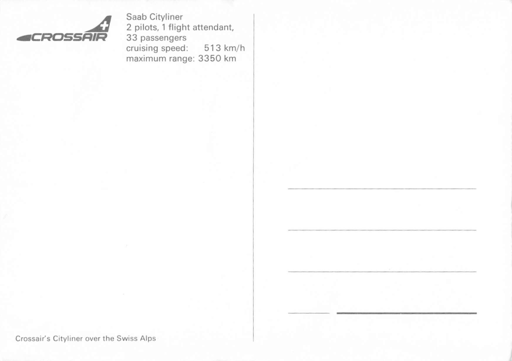 Cartoline postali: CROSSAIR Postkarte - Saab Cityliner – Usato da Winterthur venduto da SchatzchischtliWinti 1