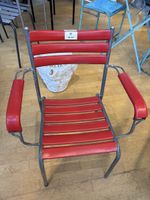 b9 Vintage Gartenstuhl, rot, Metall, Armlehne -