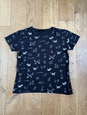 TALLY WEIJL T-Shirt Hunde Print Schwarz Grösse S 