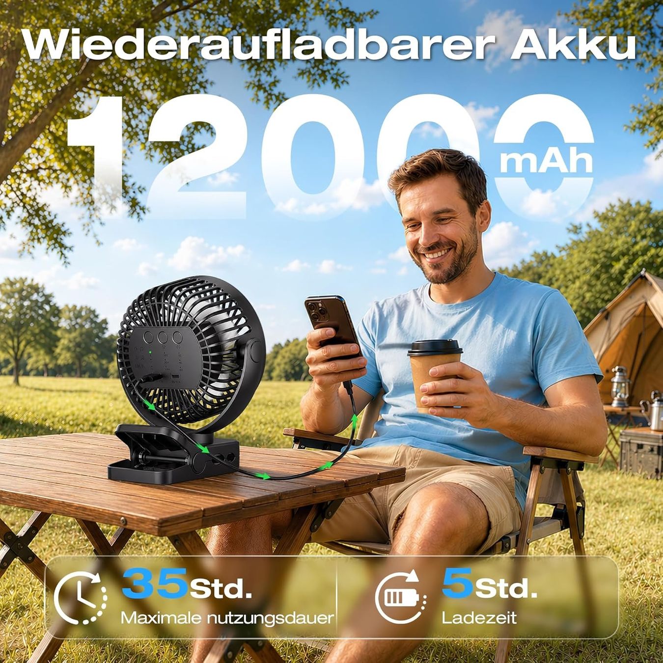 Ventilatori: USB Tischventilator Akku 12000 mAh Clip Magnet Timer – Nuovo e nell'imballaggio originale da Suhr venduto da SchnapperCH 3