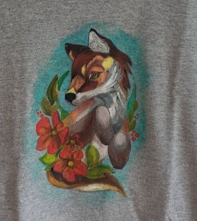 Handmade bemalte  T-Shirt mit Fuchs Grosse S