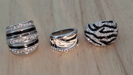 Set modische Ringe mit Strass, Silber/Schwarz, Top!