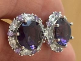 Luxus Elegante Zirkonia Ohrstecker Farbe : Silber/ Violett