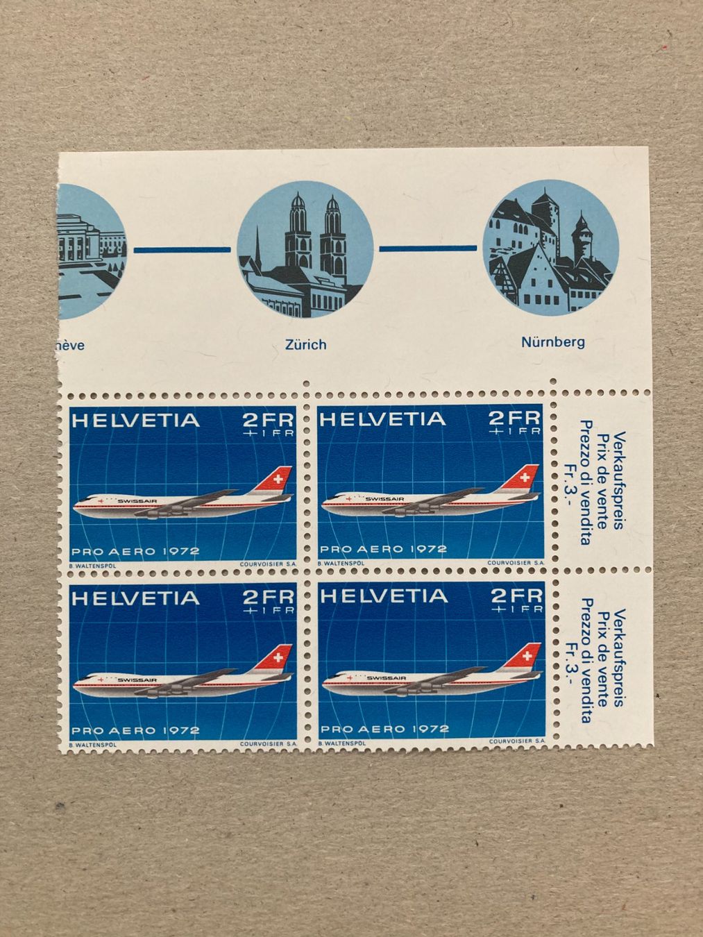 Tutti i francobolli: Schweiz 1972 4er-Block Pro Aero Jumbo postfrisch Eck or – Nuovo (secondo la descrizione) da Liestal venduto da schnueps